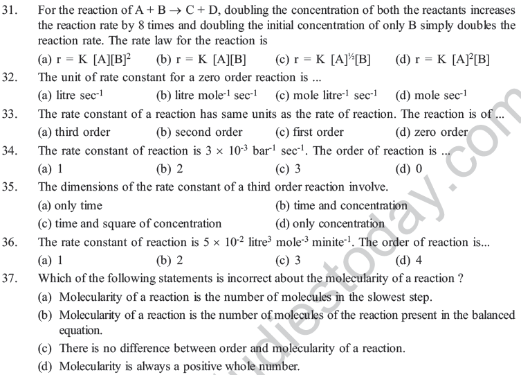 NEET UG Chemistry Chemical Kinetics MCQs, Multiple Choice Questions